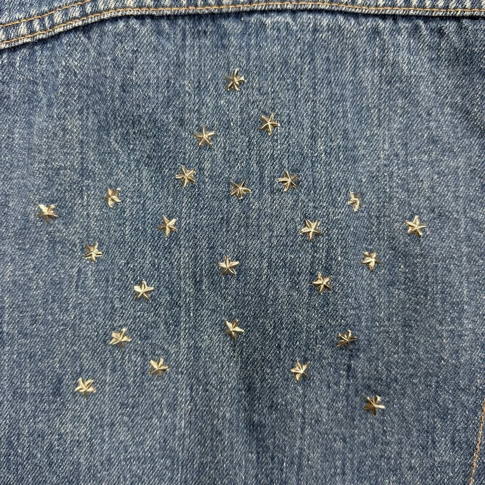 VTG 70s Levi's Kids Denim Trucker Jacket Size 12 USA Orange Tab Western Heritage